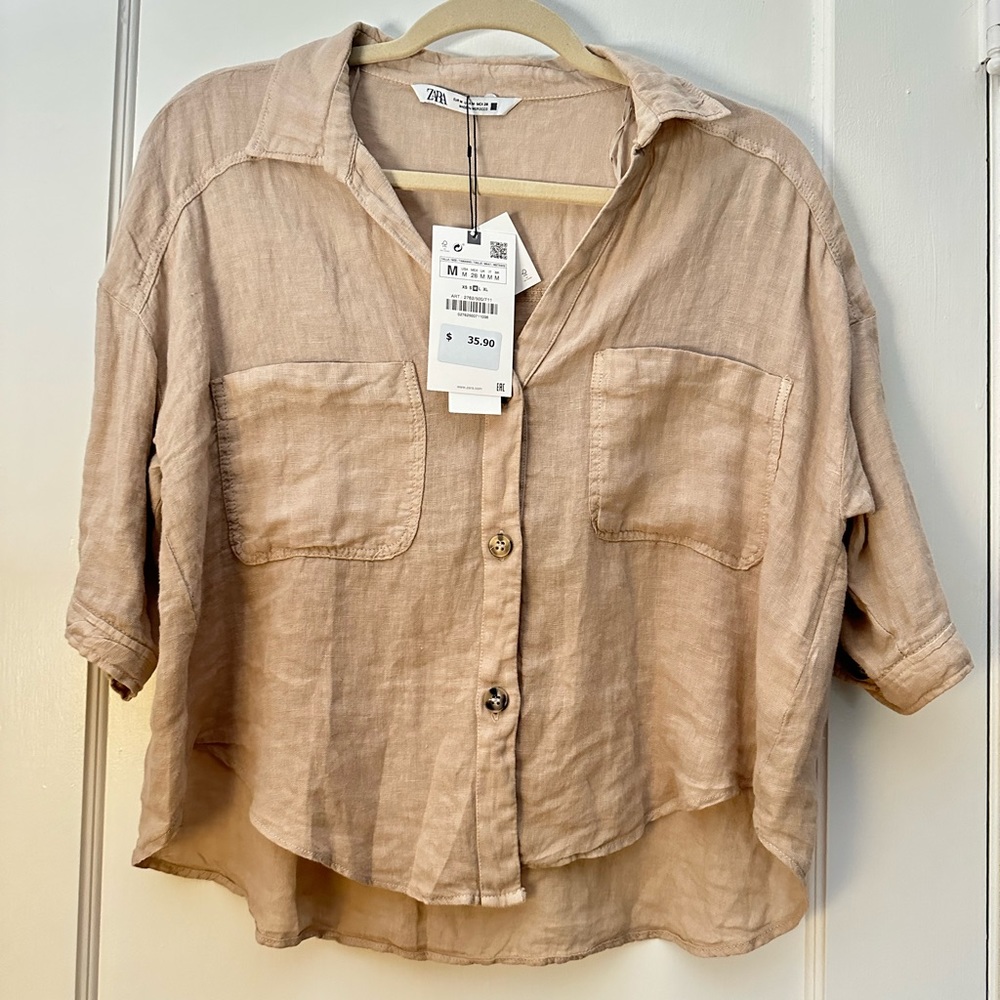 NWT ZARA SHORT SLEEVE BUTTON UP
